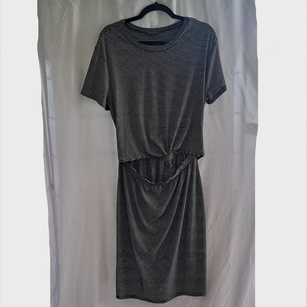 Poof New York, 1X, Dress, Short Sleeve, Black, White, Horizontal Stripes